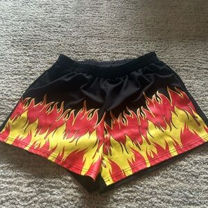 SHEIN Black and Red Athletic Flame Shorts